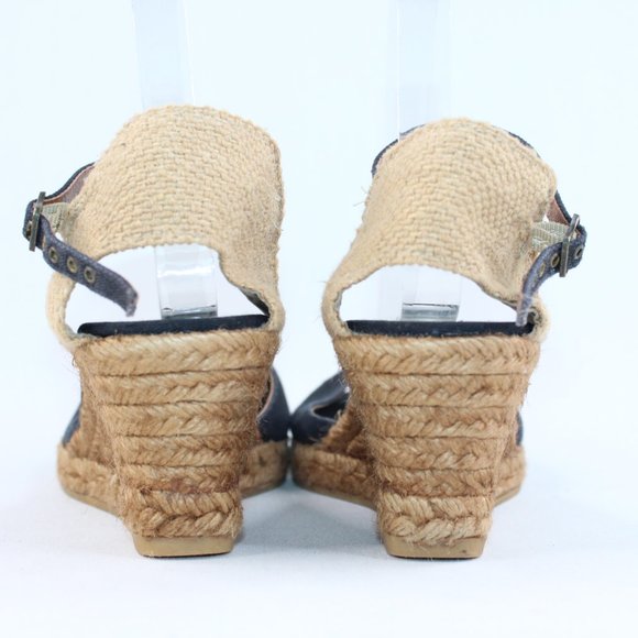 Gaimo Espadrilles Black Canvas Wedge Heel Ankle Strap Open Toe Sandal #132 - Picture 7 of 10